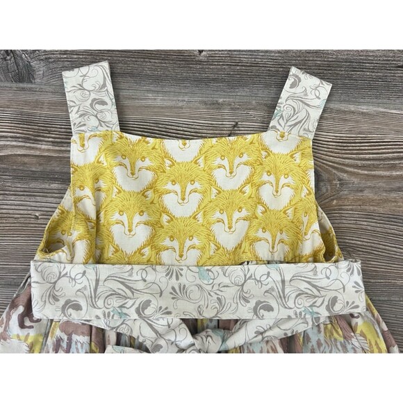 Knock Knock Girls Sleeveless Dress Size 4 Handmade USA Yellow Brown Fox Print - Picture 7 of 11